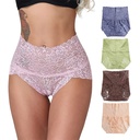 Large Size Lace Underwear Women's High Waist Sexy Belly-lifting Hip Pattern Transparent Non-marking Briefs