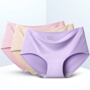 In stock quality version Ice Silk seamless underwear women's high elastic sexy mid waist plus size solid color one-piece briefs