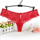 Thong women's sexy low waist T pants high-end transparent lace hollow underwear girls triangle cotton crotch