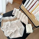 8395 milk Huhu mid-high waist women's underwear autumn and winter cream color plate brushed delicate cashmere lace sheath