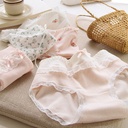 Fresh pure sweet floral bow girl briefs hip-wrapped cotton crotch mid-waist women's underwear C090