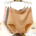 Women's Plus-size Cotton High Waist Briefs Solid Color Lace Trim Briefs Belly-closed Hip-lifting High Waist Women's Briefs