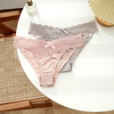 PINK PLAY Small Thong Women's Triangle Low Waist Lace Underwear Hollow Mesh Sexy Satin