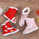 Winter old Beijing cloth shoes girls' embroidered shoes Chinese style hanfu winter boots fleece-lined children's cotton-padded shoes ancient costume Year shoes