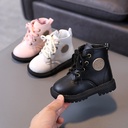 Spring Autumn and Winter Girls Martins Boots Boys Ankle Boots Fashion Soft Baby Leather Boots Fleece-lined Warm Cotton Shoes 1-5 Years Old