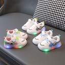 Spring and Autumn Sports Children's Luminous Shoes Boys Soft Leather Shoes with Lights Girls Sports White Shoes with Soft Sole for Babies