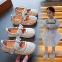 Girls Shoes Spring Fashion Rhinestone Pearl Little Girl Cute Bow Princess Small Leather Shoes Trendy