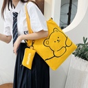 Canvas Bag Primary and Secondary School Tutoring Bag Summer Large Capacity Children's Fun Cute Bear Printed Single Shoulder Crossbody Bag