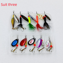 10PCs Tied Feather Composite Rotating Metal Sequin Luya Bait Set spinner Hand Crank Bionic Fake Bait