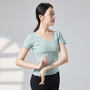 Dance practice clothes women's adult V-neck short-sleeved body clothes ballet dance clothes women's tops ethnic Chinese Latin dance
