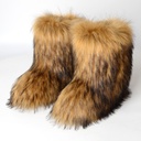 flat high-top warm winter fur boots deep mouth round toe mid-calf faux fox fur snow boots for women