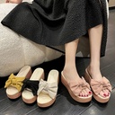 summer platform wedge slippers women's fashion Korean style outerwear word high heel platform bow