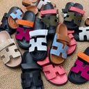 Summer Thick-soled Sandals and Slippers Large Size One-character Velcro Color Matching Casual Women's Shoes All-match