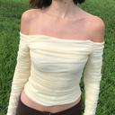 Autumn Hot Sexy Shoulder Slim Fit Mesh Horn Sleeve Long Sleeve Navel T-shirt