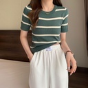 Short striped short-sleeved sweater top for women Summer western style versatile small slim T-shirt ins