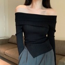 Sexy Spice Girl Off-shoulder Spring and Autumn Base Women's Top Korean Style Slim-fit Base Personality Top Women's