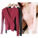 Low-cut sexy cross V-neck sweater Korean slim long sleeve high waist sweater women's base jacket spring