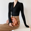Luxi Spring Internet Celebrator V-Neck Long-Sleeved T-Shirt Women's Slim-Fit Inner Base-Layer Shirt Top 231