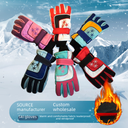 Winter children's ski gloves velvet padded warm gloves outdoor windproof waterproof riding gloves
