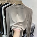 Sanding Fleece-lined Collar Base Shirt Women's Long-sleeved Cotton T-shirt Autumn and Winter Half-high Collar All-match Inner Top