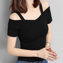 Summer Korean style off-shoulder strap short-sleeved T-shirt women's off-shoulder sexy slim-fit student top
