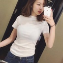 Summer boutique Korean T-shirt women slim half high collar short sleeve simple bottoming shirt Women solid color