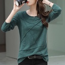 Spring and Autumn Cotton Long-sleeved T-shirt Women's Loose Large Size Slub Cotton All-match T-shirt Base Shirt Top