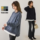 In stock 6 colors Japanese spring and autumn Japanese and Korean solid color fake two-piece long sleeve round neck sweater loose plus size