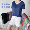 Modal V-neck short sleeve T-shirt women's summer solid color loose slimming top thin large size base shirt