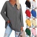 oversized women's T-shirt color loose shoulder sleeve V-neck solid color women's top