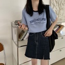 American-style Color Contrast Round Neck Short-sleeved T-shirt Women's Summer Letter Printed Loose Short Vintage Student Top Ins