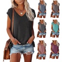 Summer Independent Station Women's Hat Sleeve Vest V-neck Solid Color Casual Loose T-shirt