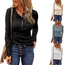 round neck stitching lace sleeve loose solid color long sleeve T-shirt