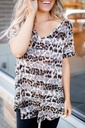 short-sleeved T-shirt for women Summer leopard print color matching loose top for women