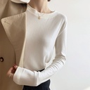 White Velvet bottoming shirt Women's inner wear autumn and winter round neck versatile slim-fit long-sleeved T-shirt Western style fleece-lined brushed top