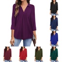 Elegant Chiffon Women's Clothing Stitching Solid Color V-neck Seven-point Sleeve Shirt Top