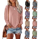 Women's Autumn and Winter Round Neck Pocket Split Long Sleeve Casual Loose Top T-shirt