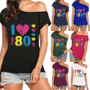 Summer I Love The 80's Oblique Collar Shoulder Sexy Irregular Short-sleeved T-shirt Women