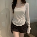 Long-sleeved T-shirt Women's Spring and Autumn Trendy Ins Irregular Slim-fit Student Casual Short Top Girl's Base Shirt