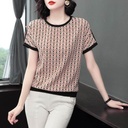 Short-sleeved Stitching T-shirt Women's Belly Covering Large Size Women's Bat-sleeved Loose Top for Middle-aged Mother Summer Clothes