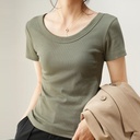 Selection of Excellent Cotton U-collar T-shirt Women's Short-sleeved Summer Loose Slimming High-end Sense T-shirt Top Base Shirt