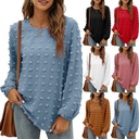 autumn and winter popular loose jacquard long sleeve round neck T-shirt top Women