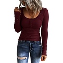 Autumn Women's Button Vest Color V-Neck Long Sleeve T-Shirt Top