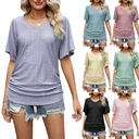 Summer Women's Clothing Women's T-shirt Hole Hollow V-neck Pleated Casual Top