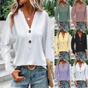 spring and summer independent station women's clothing fashion casual solid color button V-neck long sleeve