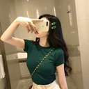 Solid Color Short-sleeved T-shirt Women's Summer Korean Style Clothes Women's Slim-fit Slimming Student Base Top ins Trendy