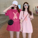 Summer mid-length loose girlfriends bottoming shirt Women's cartoon ins round neck plus size short sleeve t-shirt women's top women's clothing