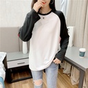 Raglan Long Sleeve T-Shirt Spring and Autumn Blank Korean Color Matching Student Loose Casual Base Shirt Top Heat Transfer Printing Women's Clothing