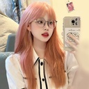 Zicen grapefruit pink wig women's natural full head cover lolita fluffy long straight hair online popular fashion