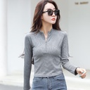 325 Autumn and Winter Rib Elastic Zipper Half Open Collar Long Sleeve T-Shirt Women's Slim Fit Bottoming Top ins